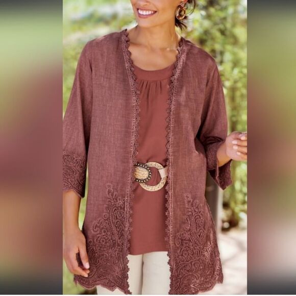 Soft Surroundings Tops - Soft Surroundings Caribe Topper Kimono in Brandy Brown